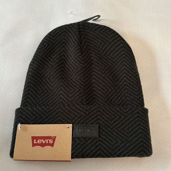 Levis Beanie Mens Black Chevron - Picture 1 of 2
